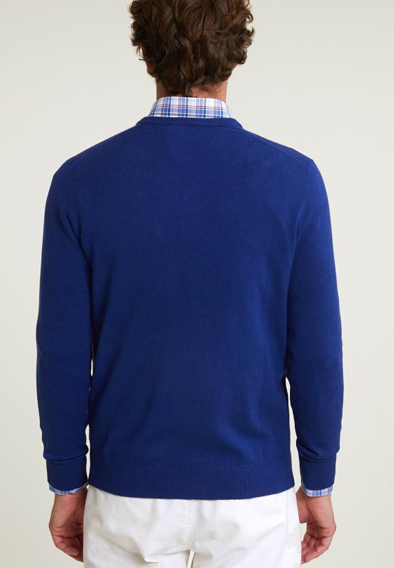 River Woods Normal Fit Basic Katoenen V-hals Trui Royal Blue Mix