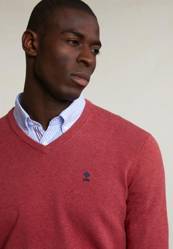 River Woods Normal Fit Basic Katoenen V-hals Trui Tomato Mix