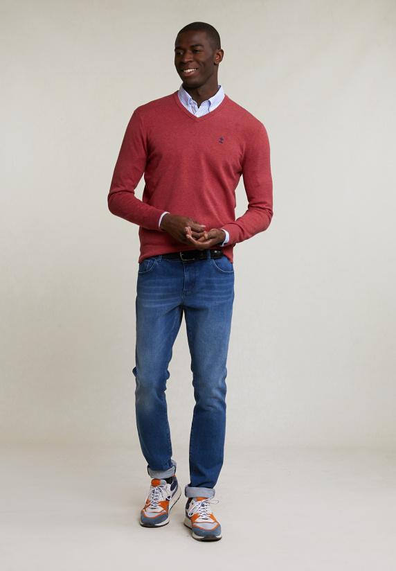 River Woods Normal Fit Basic Katoenen V-hals Trui Tomato Mix