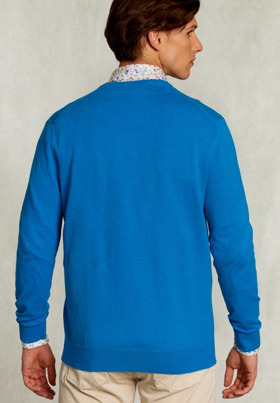 River Woods Normal Fit Basic Katoenen V-hals Trui Tropical Blue Mix