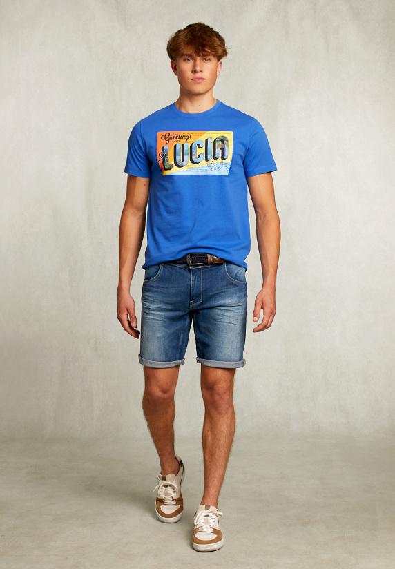 River Woods Normal Fit Basic T-shirt Carribean Blauw