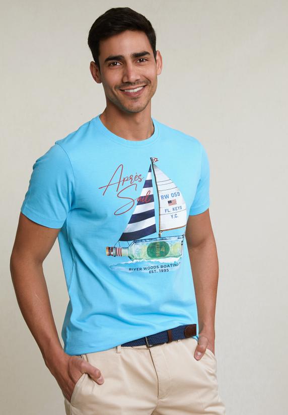 River Woods Normal Fit Basic T-shirt Korte Mouwen Acqua