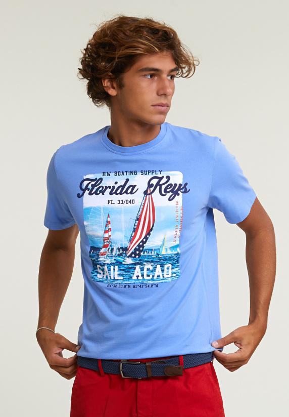 river woods Normal fit basic T-shirt korte mouwen caribbean blue