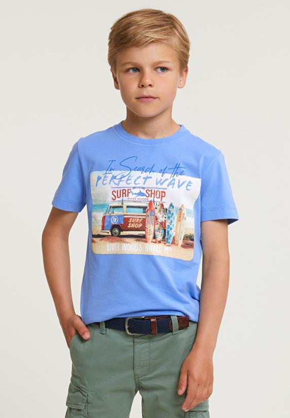 river woods Normal fit basic T-shirt korte mouwen carribean blue