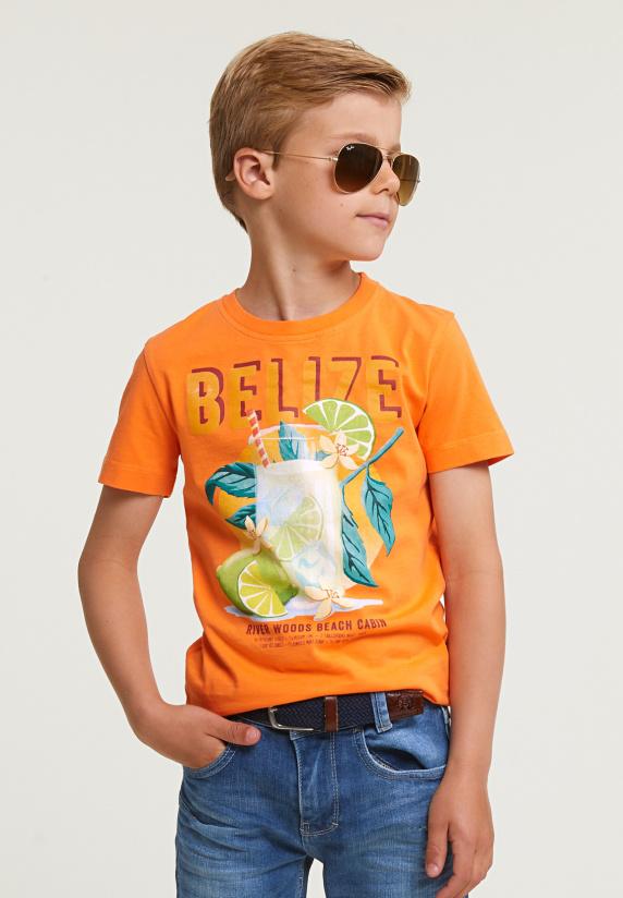 river woods Normal fit basic T-shirt korte mouwen electric orange