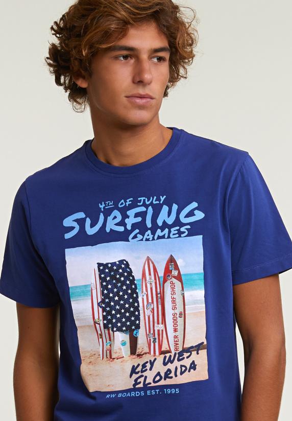 River Woods Normal Fit Basic T-shirt Korte Mouwen Royal Blue