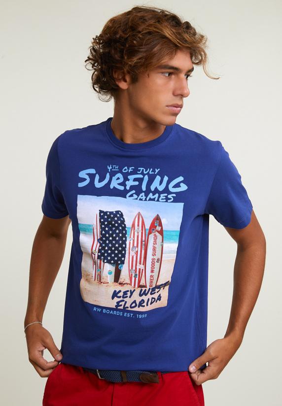 river woods Normal fit basic T-shirt korte mouwen royal blue