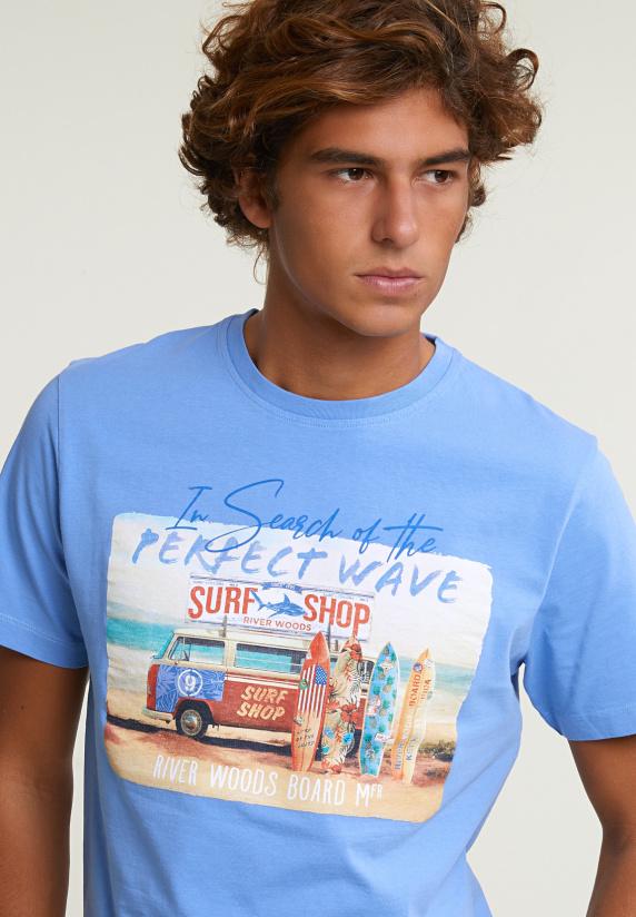 River Woods Normal Fit Basic T-shirt Korte Mouwen Sky