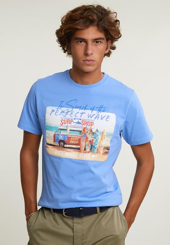 river woods Normal fit basic T-shirt korte mouwen sky