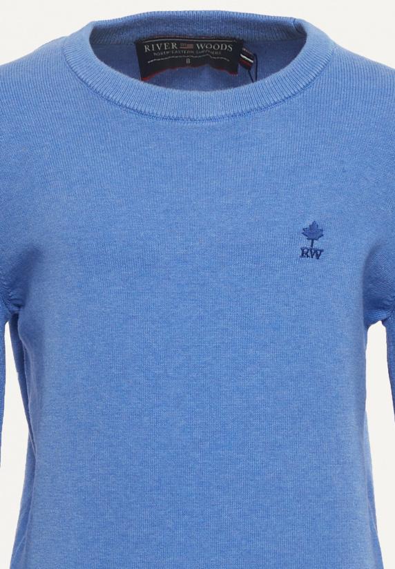 River Woods Normal Fit Basic Trui Ronde Hals Blue Azure Mix