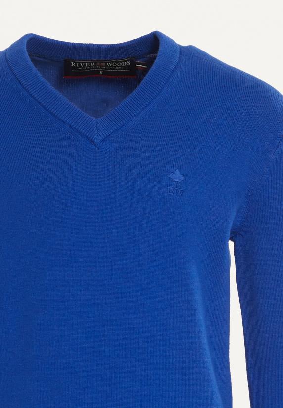 River Woods Normal Fit Basic V-hals Trui Cobalt Mix