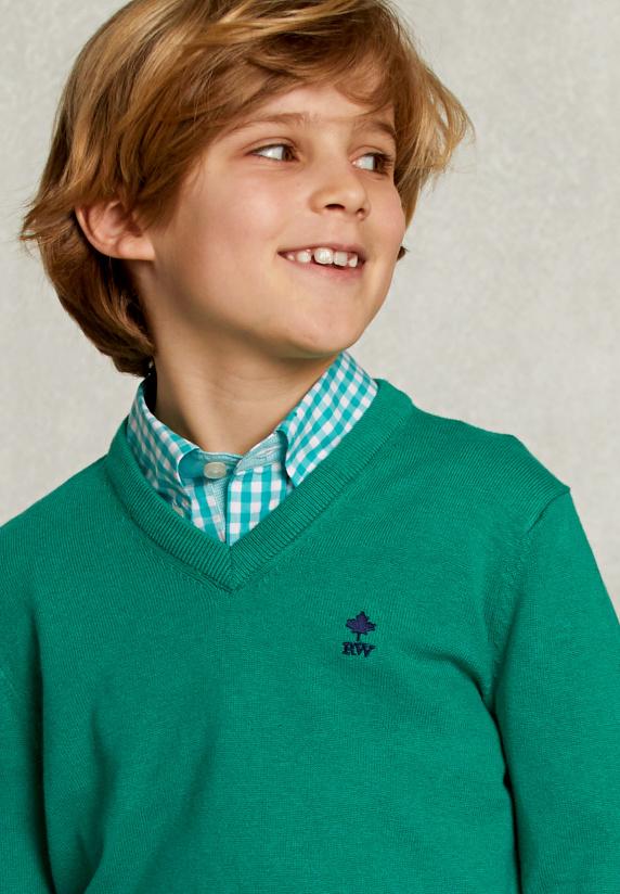 River Woods Normal Fit Basic V-hals Trui Green Twist Mix