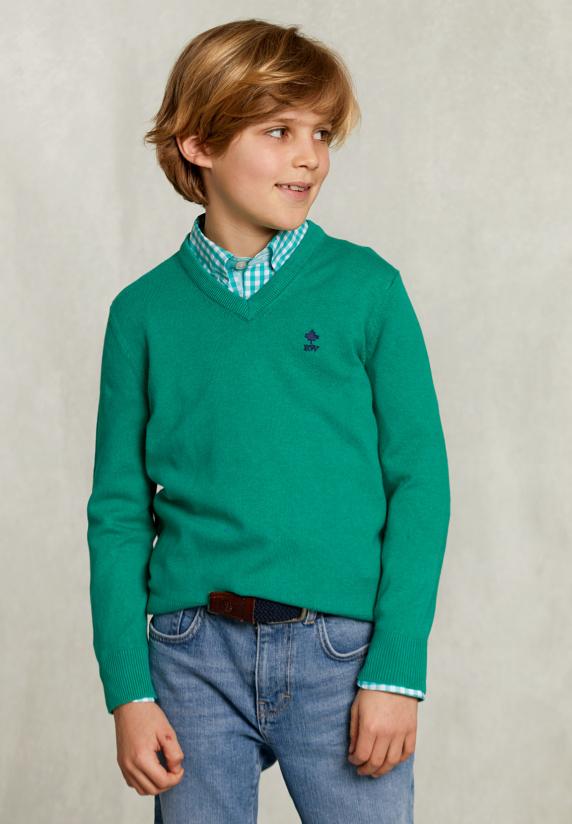 River Woods Normal Fit Basic V-hals Trui Green Twist Mix