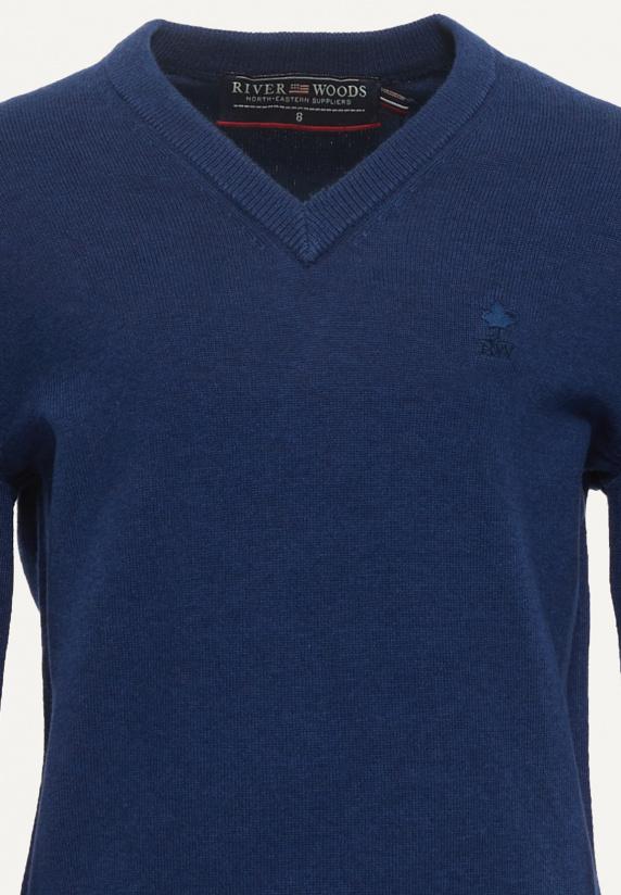River Woods Normal Fit Basic V-hals Trui Night Denim Mix