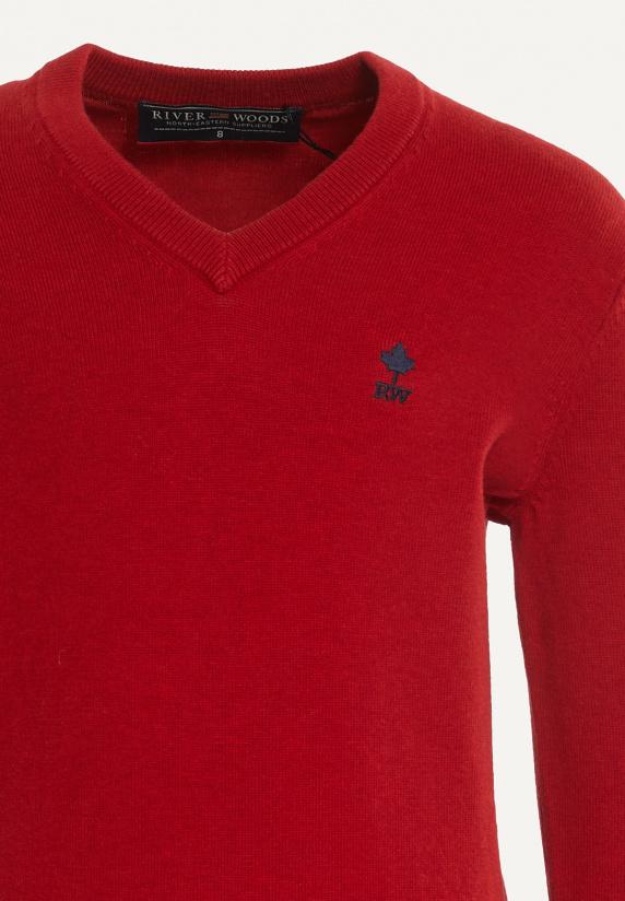 River Woods Normal Fit Basic V-hals Trui Poppy Red Mix