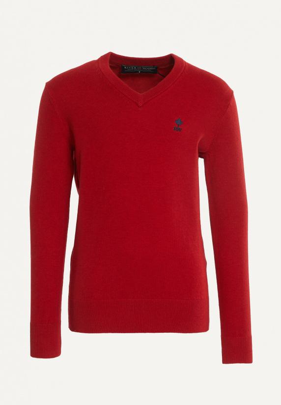 river woods Normal fit basic V-hals trui poppy red mix