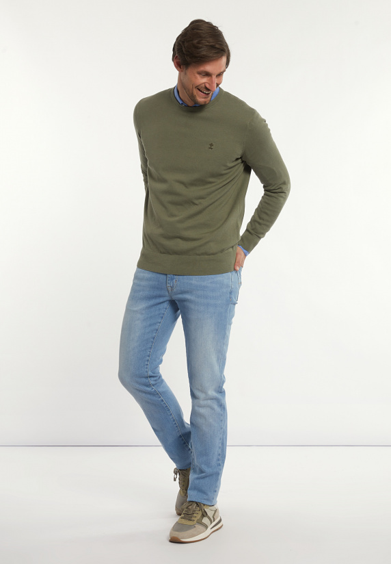 River Woods Normal Fit Katoenen Basic Trui Ronde Hals Army Green
