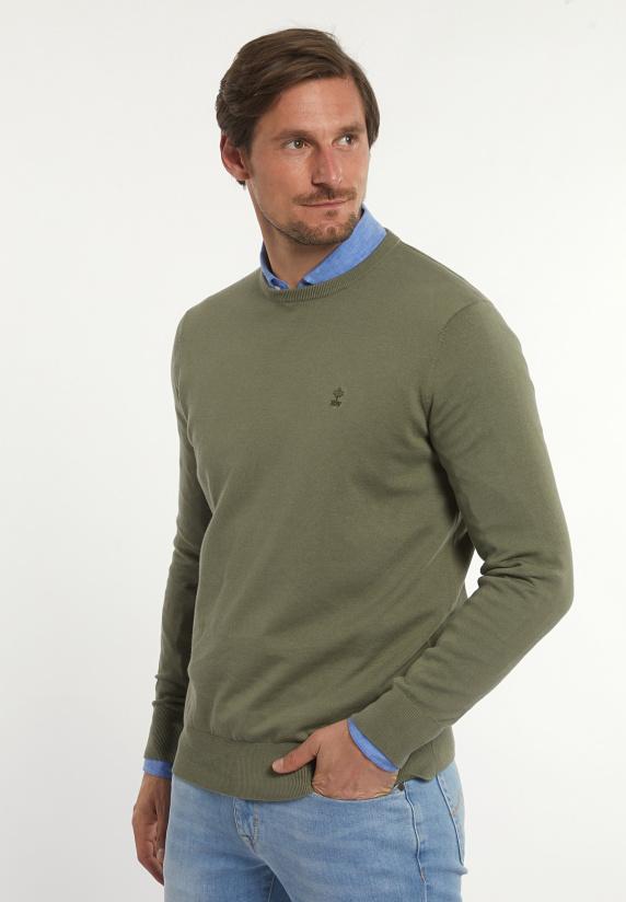 river woods Normal fit katoenen basic trui ronde hals army green