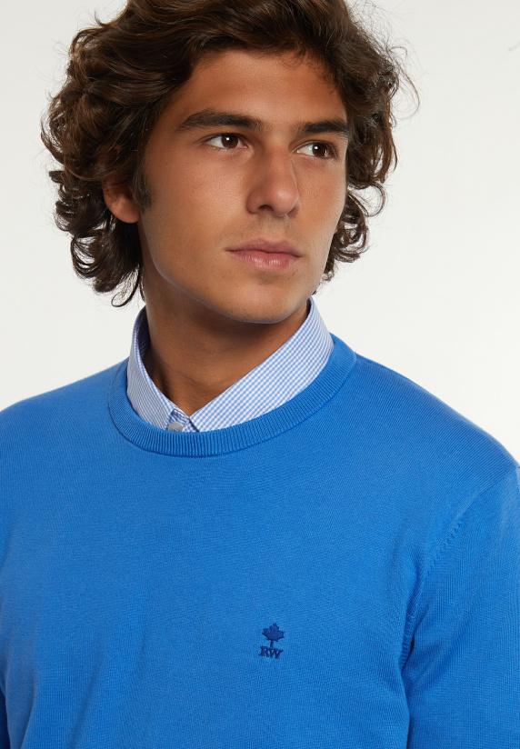 River Woods Normal Fit Katoenen Basic Trui Ronde Hals Azure