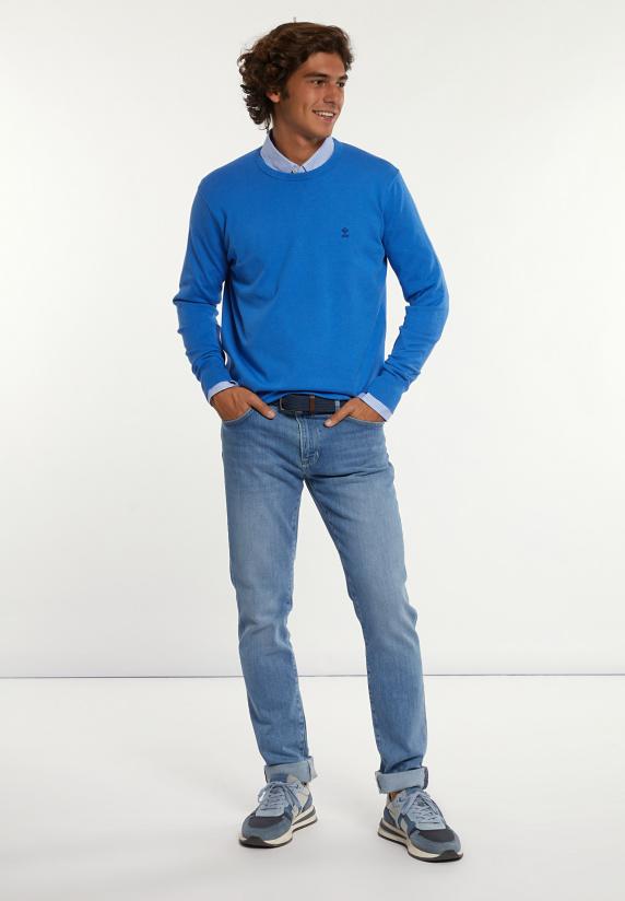 River Woods Normal Fit Katoenen Basic Trui Ronde Hals Azure