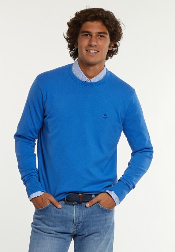 river woods Normal fit katoenen basic trui ronde hals azure