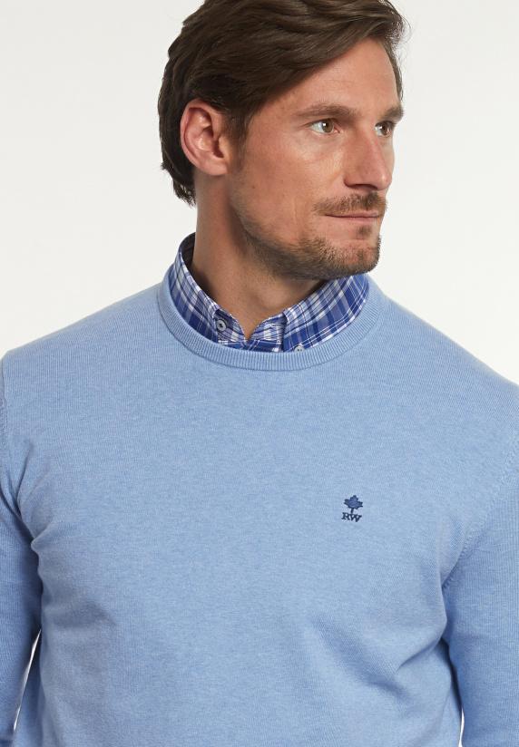 River Woods Normal Fit Katoenen Basic Trui Ronde Hals Chambray Mix