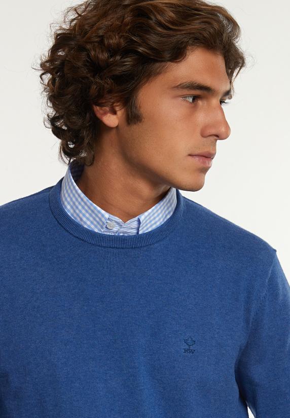 River Woods Normal Fit Katoenen Basic Trui Ronde Hals Denim Mix