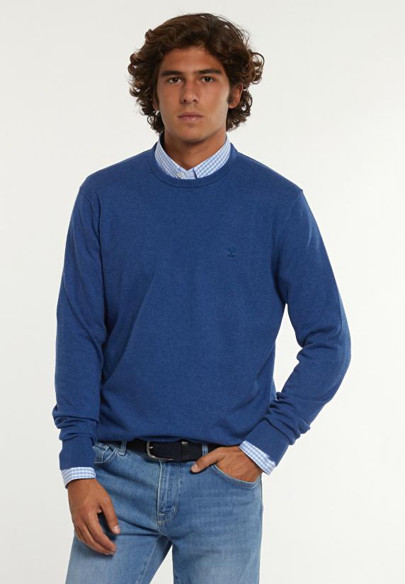 river woods Normal fit katoenen basic trui ronde hals denim mix