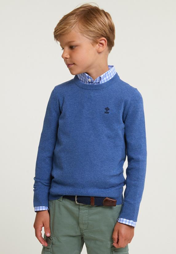 river woods Normal fit katoenen basic trui ronde hals lake mix