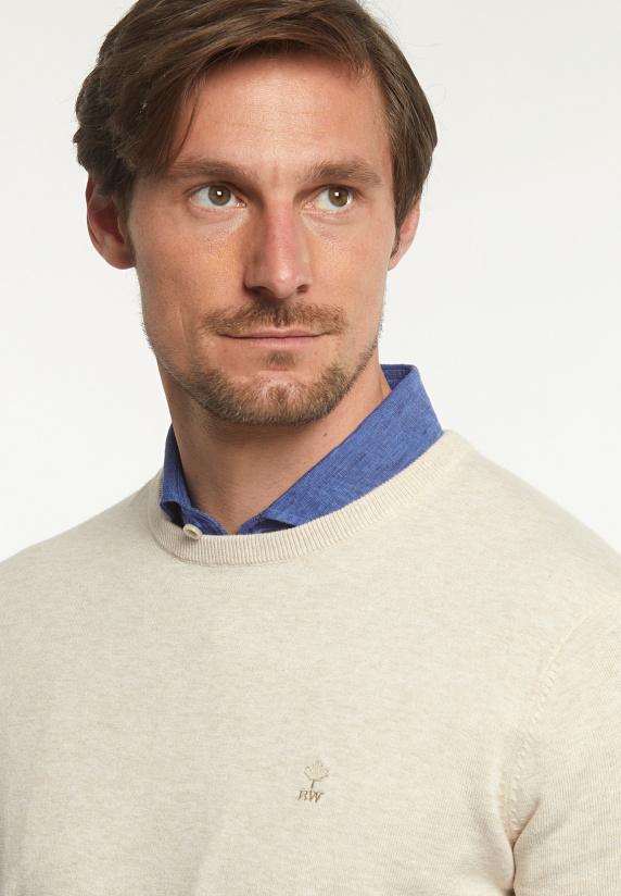 River Woods Normal Fit Katoenen Basic Trui Ronde Hals Linen Mix