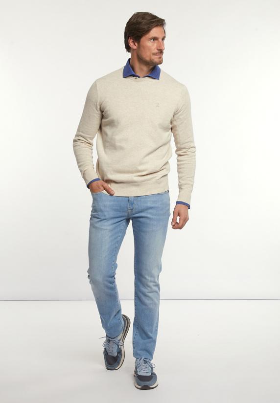 River Woods Normal Fit Katoenen Basic Trui Ronde Hals Linen Mix