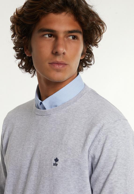 River Woods Normal Fit Katoenen Basic Trui Ronde Hals Lt Grey Mix