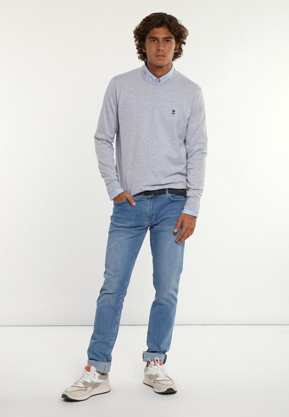 River Woods Normal Fit Katoenen Basic Trui Ronde Hals Lt Grey Mix