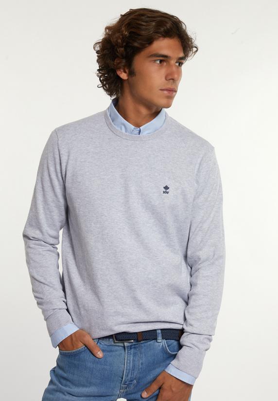 river woods Normal fit katoenen basic trui ronde hals lt grey mix