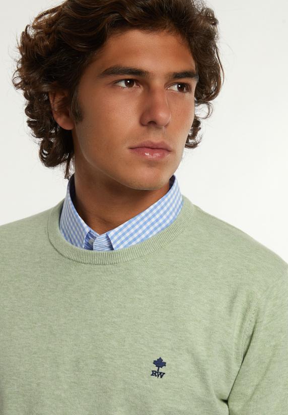 River Woods Normal Fit Katoenen Basic Trui Ronde Hals Matcha Mix