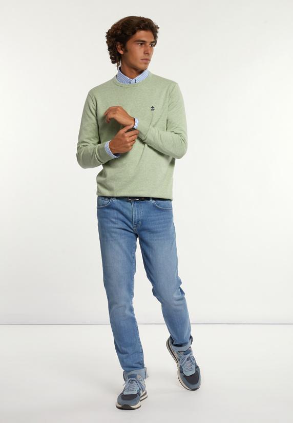 River Woods Normal Fit Katoenen Basic Trui Ronde Hals Matcha Mix