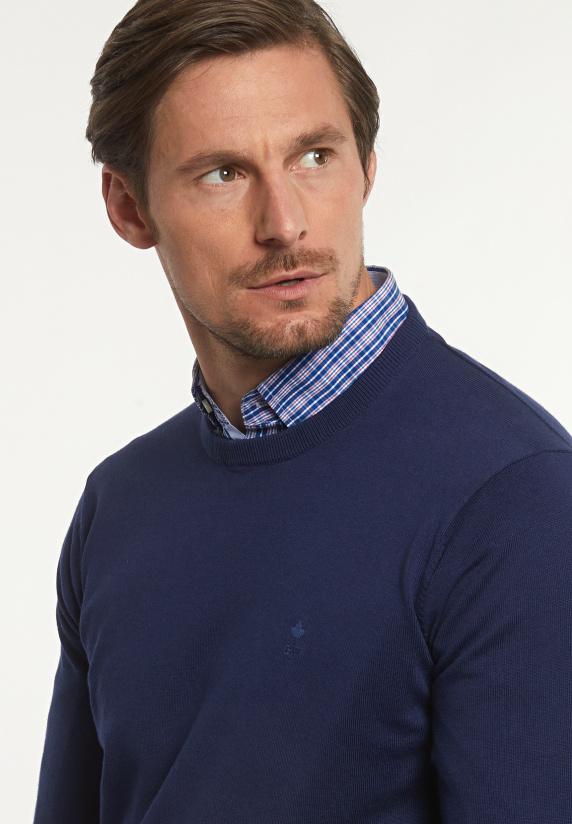 River Woods Normal Fit Katoenen Basic Trui Ronde Hals Midnight Blue