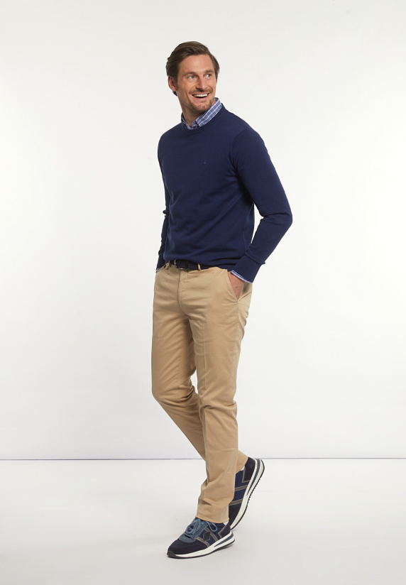 River Woods Normal Fit Katoenen Basic Trui Ronde Hals Midnight Blue