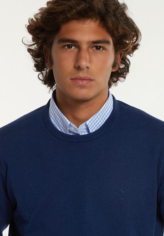 River Woods Normal Fit Katoenen Basic Trui Ronde Hals Night Denim Mix