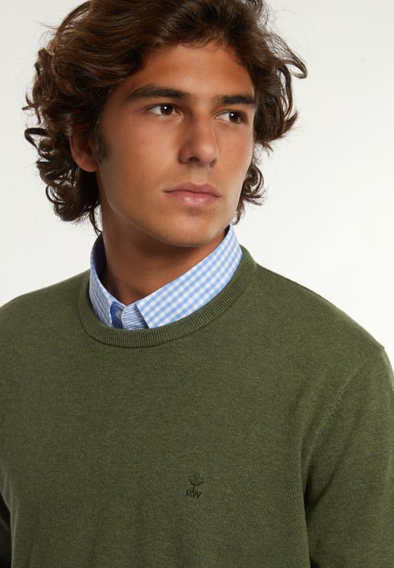 River Woods Normal Fit Katoenen Basic Trui Ronde Hals Olive Mix