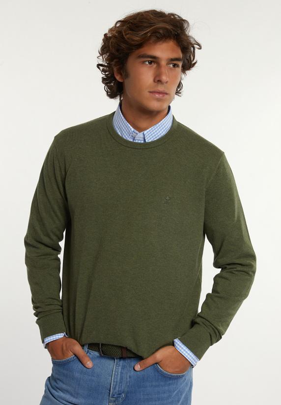 river woods Normal fit katoenen basic trui ronde hals olive mix