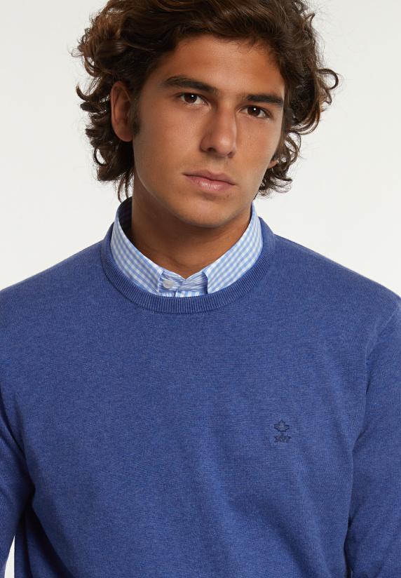 River Woods Normal Fit Katoenen Basic Trui Ronde Hals Persian Blue Mix