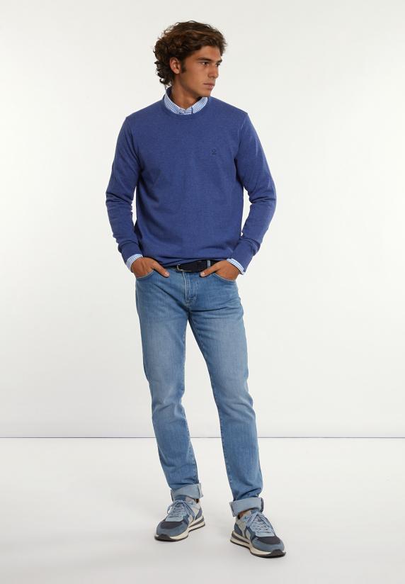 River Woods Normal Fit Katoenen Basic Trui Ronde Hals Persian Blue Mix