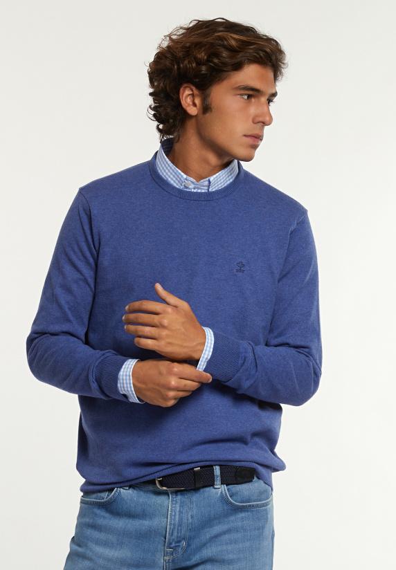 river woods Normal fit katoenen basic trui ronde hals persian blue mix