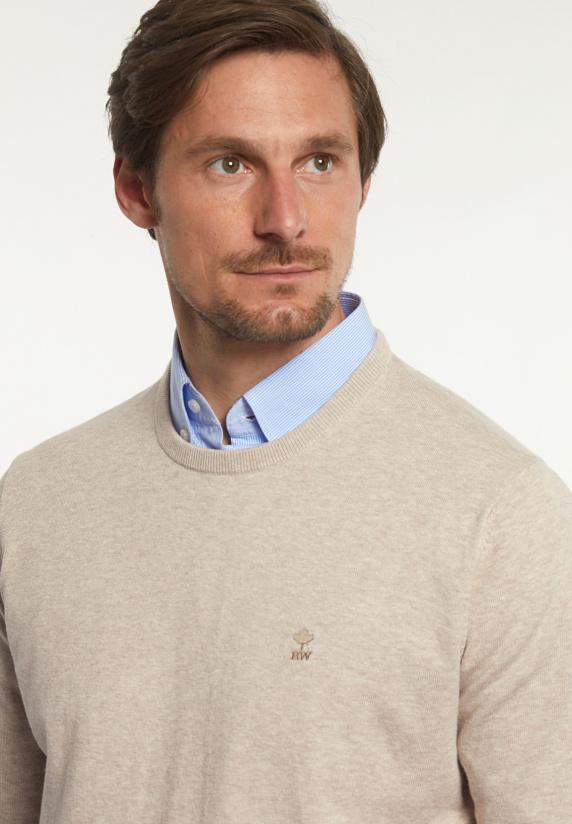 River Woods Normal Fit Katoenen Basic Trui Ronde Hals Sand Mix