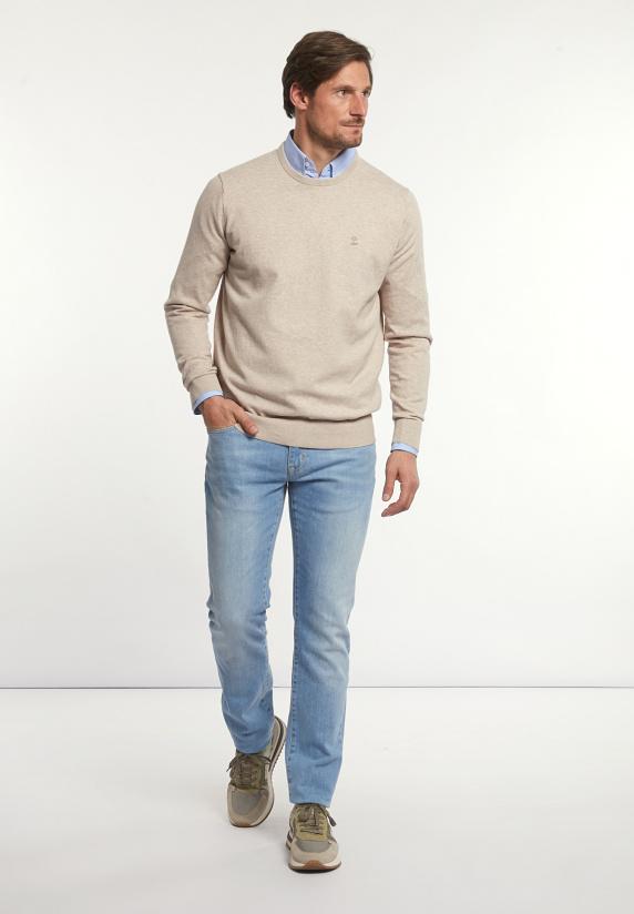 River Woods Normal Fit Katoenen Basic Trui Ronde Hals Sand Mix