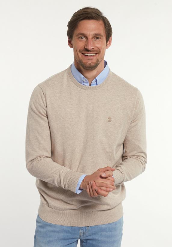 river woods Normal fit katoenen basic trui ronde hals sand mix