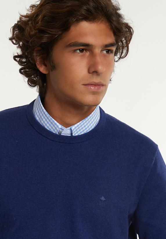 River Woods Normal Fit Katoenen Basic Trui Ronde Hals Twilight Mix