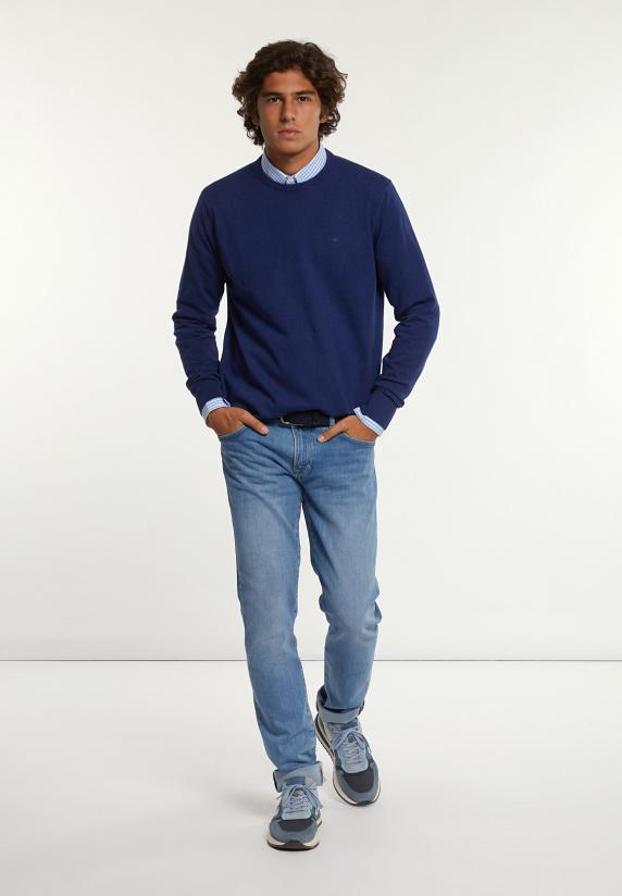 River Woods Normal Fit Katoenen Basic Trui Ronde Hals Twilight Mix