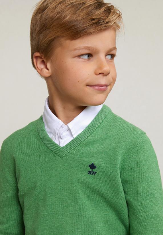 River Woods Normal Fit Katoenen Basic V-hals Trui Apple Mix